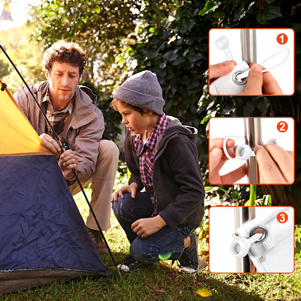 50 stk. Hvide kugle Bungee Heavy Duty Heavyweight 4 tommer presenning Bungee snore, Camping, stropper, telt, stænger og ledninger
