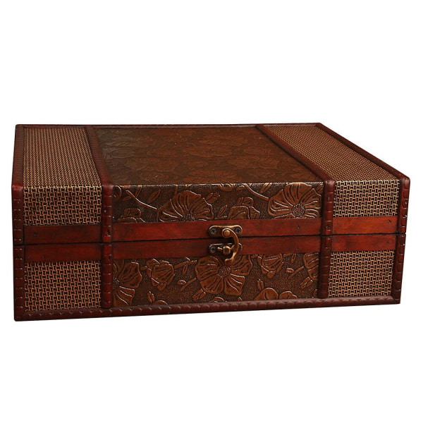 Vintage Skrivebords Opbevaringskasser Træbøger Opbevaringskasse Smykkebeholder Stor Diverse Dokumenter Bo 32X23.5X11.5cm
