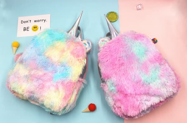 Unicorn Plush Double Shoulder School Bag Backpack - Purple