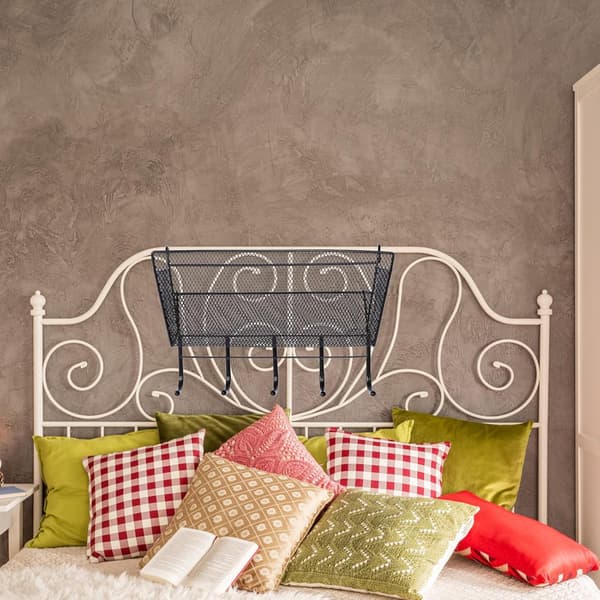 Dorm Bedside Basket Large Capacity Storage Black Iron Storage Holder