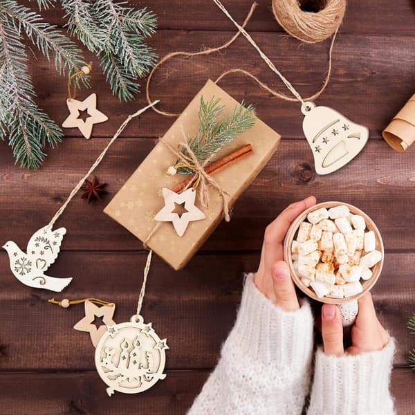 10 stk. DIY tomme julepynt i træ til graffiti og tegning til julefrokostdekorationer