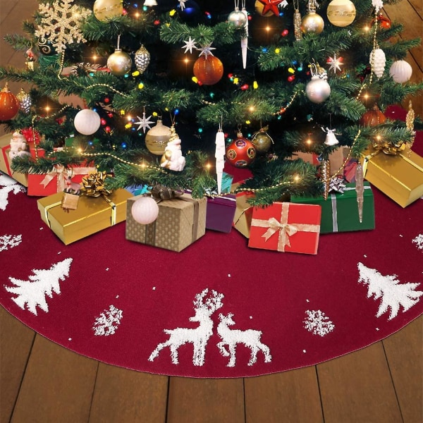 48 tum 122 cm stickad julgranskjol, rustik röd älg 3d julgransmatta för juldekorationer inomhus eller utomhus