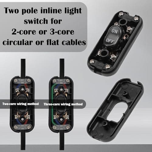 60x26x16mm 2-pack Bedside Lamp Switch, Black Button, 6A 250V Double Pole Switch, Mini Rocker Switch for Small Appliances