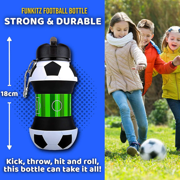 Fotbollsvattenflaska - Unika fotbollspresenter för pojkar och flickor - Cool barnvattenflaska, hopfällbar, läcksäker - Vattenflaska för pojkar - Bpa-fri - 550