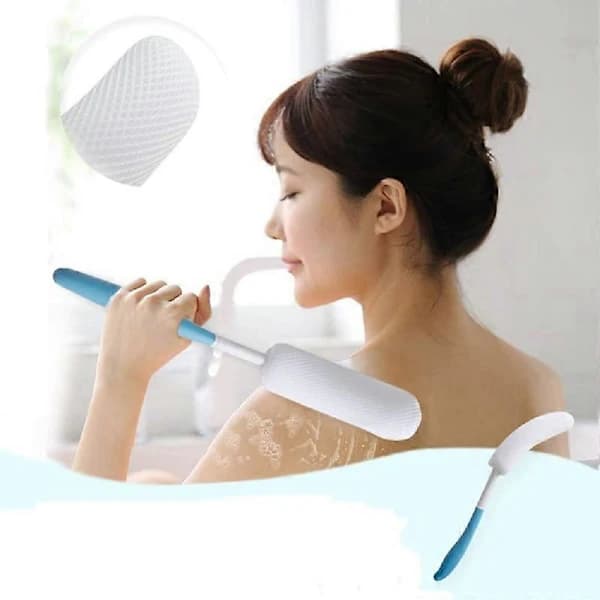 Curved Long Handle Mesh Bag Sponge Scrubber Back Shower Brush