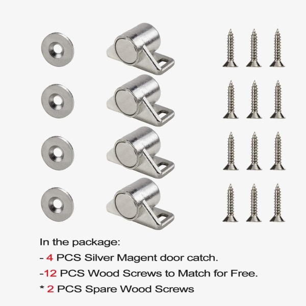 4 Pak Magnetiske Skabsdørslåse med Neodymium Magnet Skabslås Magnetisk Lukning Hardware til Køkken Sølvfarvet