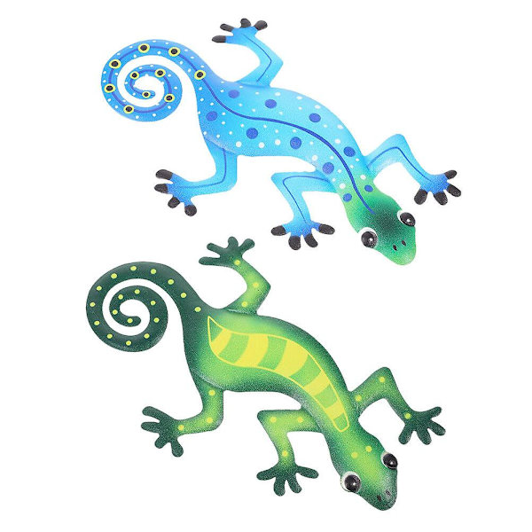 2 stk. Metal Jern Gecko Vægdekoration Ornament Til Hjem Stue Have Assorteret Farve 22X13X0.5CM