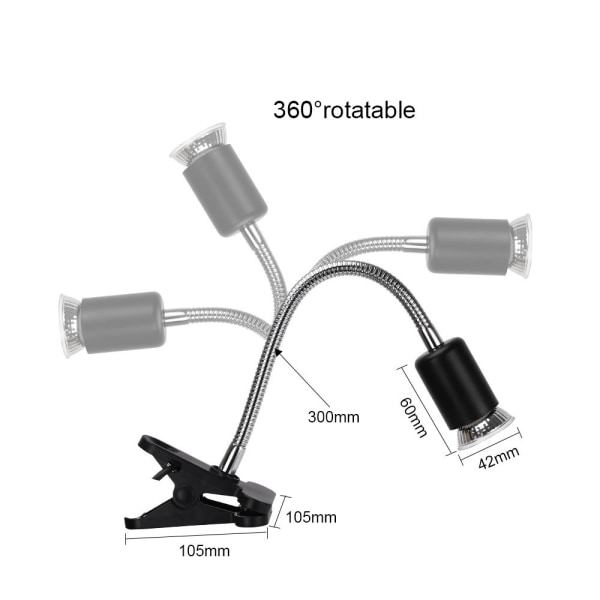 Paket med 2 st 1* UVA UVB 50W lampor + 1* lampkropp, Reptillampa Uppvärmd Landsköldpadda Lampa med Lång Bas 360° Rotation för Reptiler