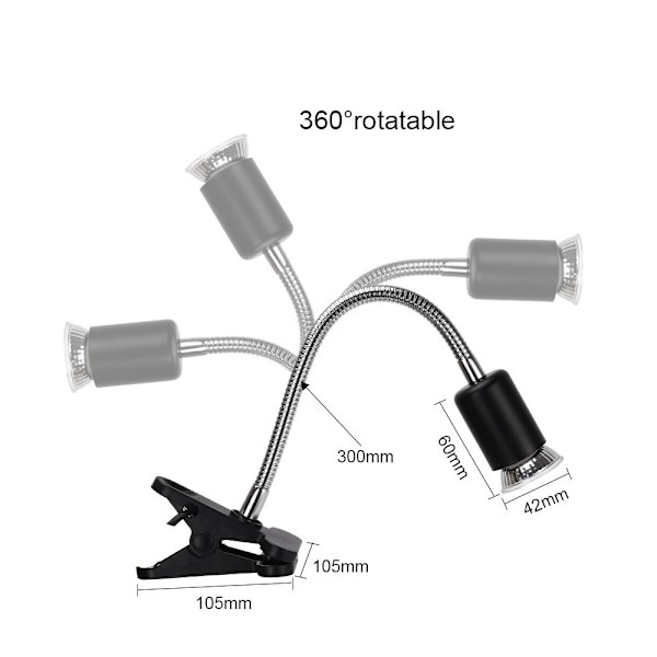 Pakke med 2 1* UVA UVB 75W pærer + 1* lampehus, Reptillampe Opvarmet Landskildpaddelampe med Lang Base 360° Rotation til Reptiler
