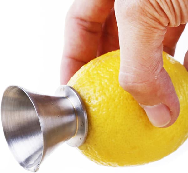 Manuel citruspresser i rustfrit stål, juicer og citronhælder