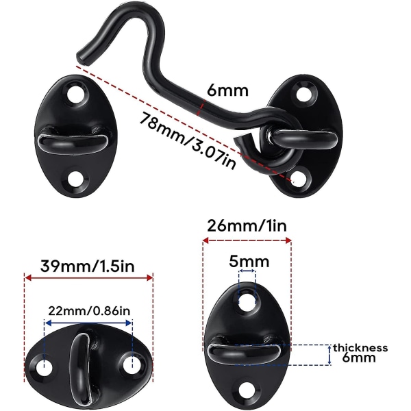 Hyttehake 3 tommer 2-pakning Låsehake for låvedør og personvernkroker Øyelås med 8 stk. monteringsskruer Heavy Duty Solid Tykk Portlås for Skurport eller Ga