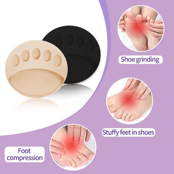 6 Pairs Forefoot Inserts - Shoe Soles - Forefoot, Invisible Five-Toe Socks - Beige+Black