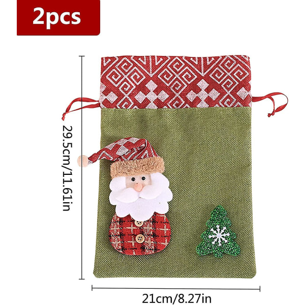 2 delar påsar Presenter med julsnöre jultomten jul och snögubbe Presentpåsar Paket Äppelljus Sweet Goodie Förpackning för barn