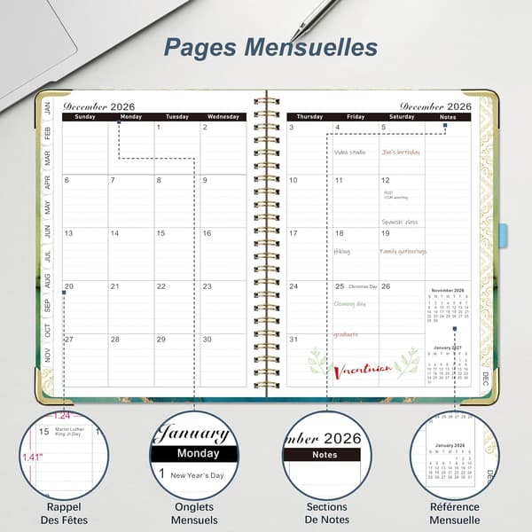 Spiralbound Weekly Planner 2026 - A5 Planner (January-December 2026) - School Planner (Dark Green)