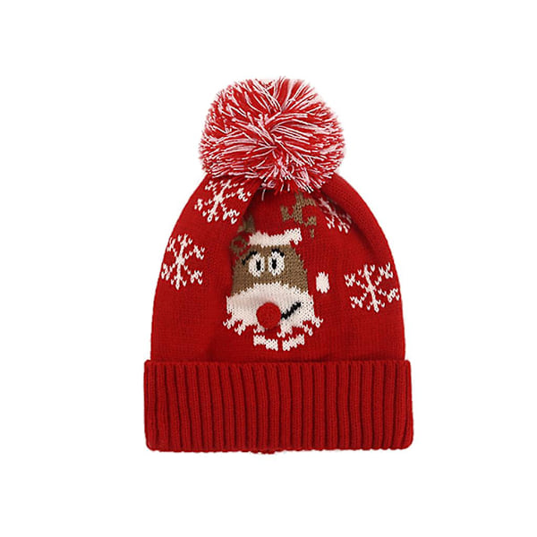 Børne Jule Sequin Santa Claus Strikket Hat Tegneserie Rensedyr Vinter Varmt Langt Halstørklæde Rød Elg