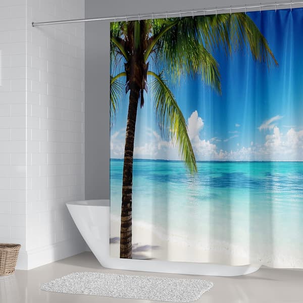 180x200 Design Shower Curtain Tropical Ocean Palm Pattern
