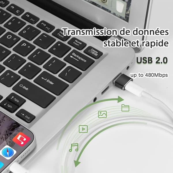 Sølvfarvet USB C-hun til USB-han-adapter, hurtig opladning og dataoverførsel, adapter til iPhone 12/13