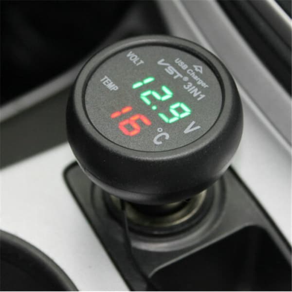 1. 12-24V bilopladerstik med USB-port/voltmeter/termometer