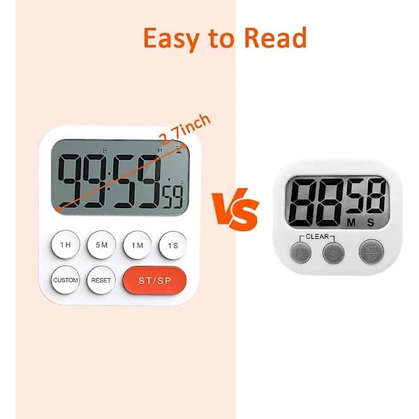 Magnetic Stopwatch Digital Kitchen Timer With Clock, Magnet, 3-Level Volume, LCD Screen For Cooking, Sports And Learning, Includes 2 AAA Batteries