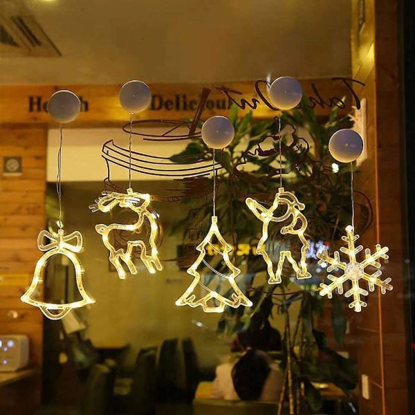 4 stycken julfönsterlampor Led sugkoppsljus Julgran Tomteklockor Jul Älg Fönsterhängande ljus för juldekoration (xmas