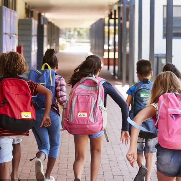 Fargede enkle navnelapp-etiketter med perforert linje for skole, kontor, hjem (Hello- 300 etiketter)