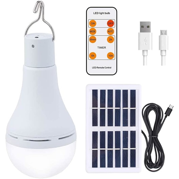Solcellslampa LED Nödljuslampa 9W Bärbar Campinglampa med Fjärrkontroll Timer, Ljussensor, USB-laddning och Solenergi