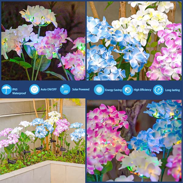 2-pak solcellelamper til udendørs brug, farverige, hortensia blomsterlys