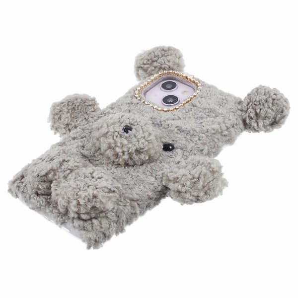 For iPhone 15 3D Bear Furry Plush Case Protective TPU Phone Cover