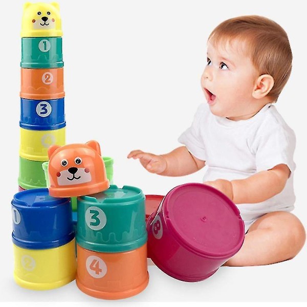 Babyblokke Koplegetøj Babyblokke Legetøj Stablekopper med talmønster Regnbuefarver Redekopper til hjemmeskolerejser