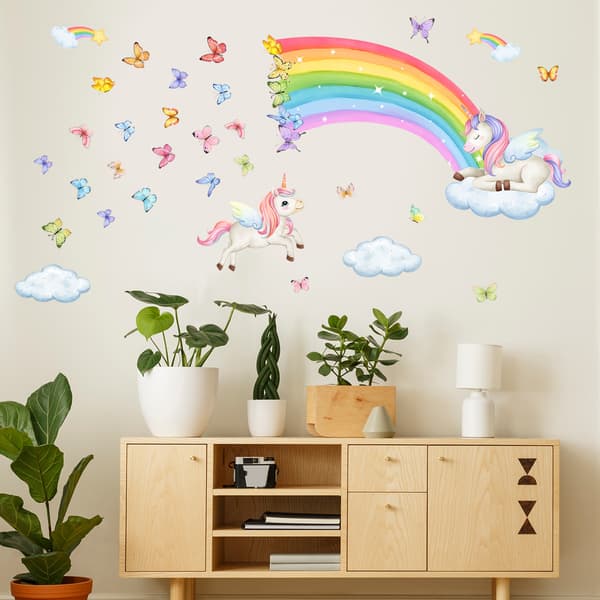 Rainbow Wall Decals Unicorn Rainbow Butterflies Clouds Wall Sticker