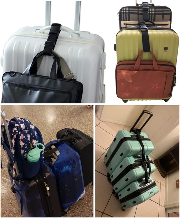 Resetillbehör för att koppla ihop två resväskor, bagageremmar för att fästa en extra väska på ditt handbagage, justerbart spänne, 2-pack svart