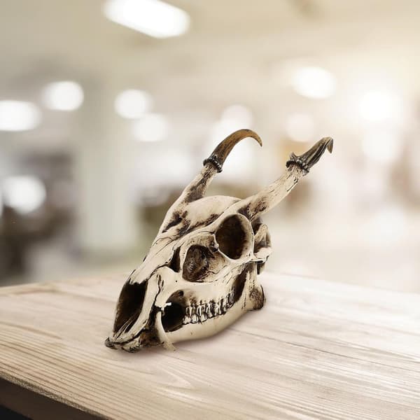 Beige skull-shaped goat skull resin decor with fine craftsmanship, lifelike creative style