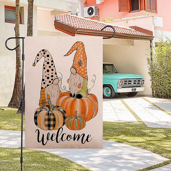 Halloween-lippu Gnome-kasvottomalla nukella Kurpitsa Puutarhalippu Maalaistalon Lomapuutarha Piha Parveke Ikkuna Koristelu Tyyli 9