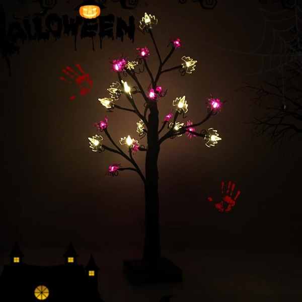 18\" Spöklikt Spindelfladdermus-Trädlampa med 24 LED-lampor för Halloween-Dekoration Batteridriven/USB-Driven Inomhusbruk