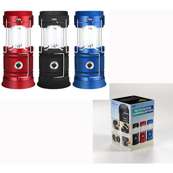 Sort Solcelle/USB Genopladelig LED-Lanterne, Kraftfuld Campinglampe, 2 Tilstande Bærbar Have Lanterne, 360° Lommelygte Hængende Belysning med