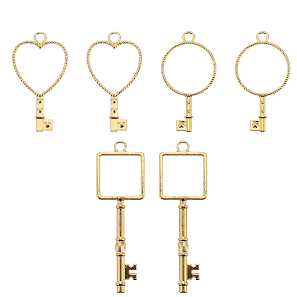 6 stk. Nøgletema Åbne Bezel Charms Legering Ramme Vedhæng Til Harpiks Smykkefremstilling Guld 6.1X2X0.3CM