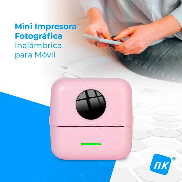 Rosa Bærbar Fotoskriver - Mini Trådløs Termisk Printer til M