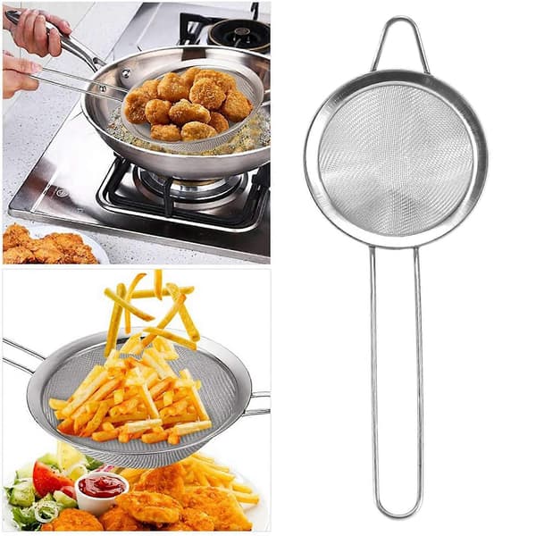 Tesil, 8,4 cm finmasket sil i rustfritt stål med håndtak for siling, drenering og skylling