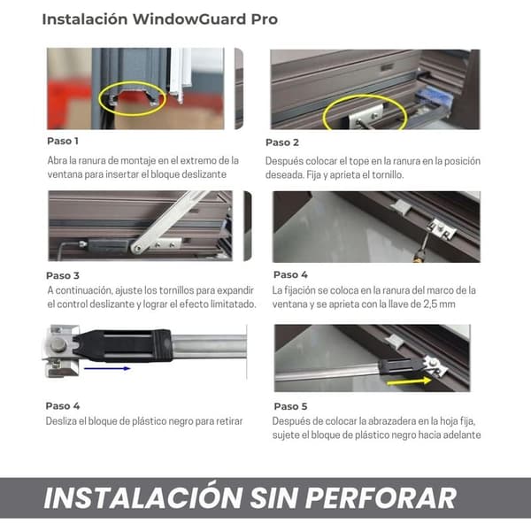 Stainless Steel Window Restrictor - Drill-Free Locking - Compatible with PVC and Aluminum - Windproof Window Stop