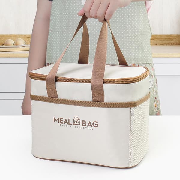 Liten kjølebag beige / isolert lunsjbag / termobag for lunsj