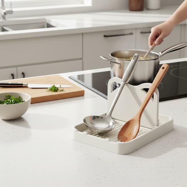 Kitchen Organizer Rack Foldable Countertop Pot Lid and Spoon Holder for Home Kitchen Utensils Modern Gray Modern Gray