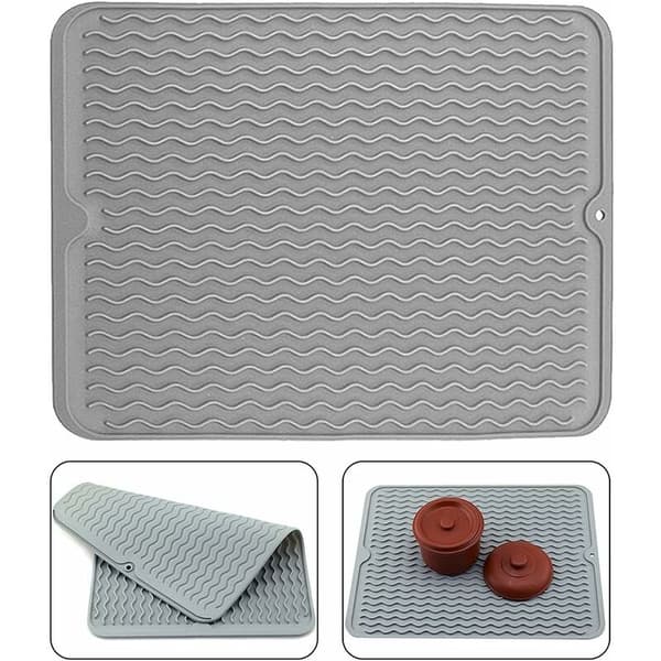 Silicone Dish Drying Mat for Dish Rack and Stand - Heat Resistant Pot Mat - Dish Mat - Kitchen Mat (Grey)