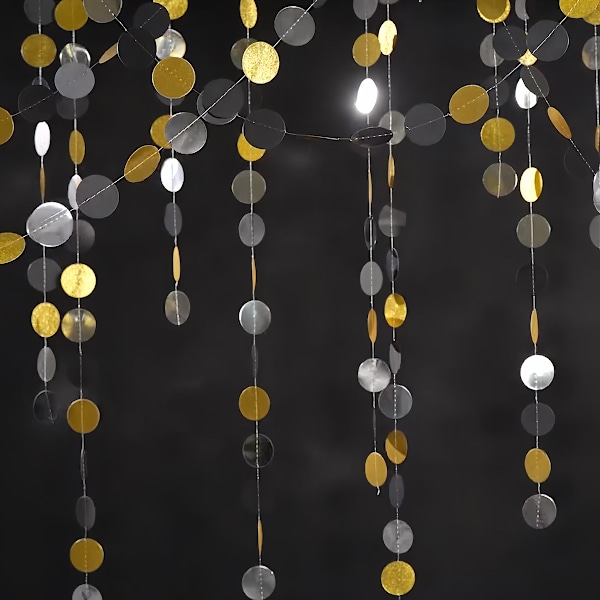 35 st Glitter Guld Silver Svart Papperscirkelprickar Girlang Fest Hängande Vimpel Födelsedagsfest Dekorationer Förlovningsfest