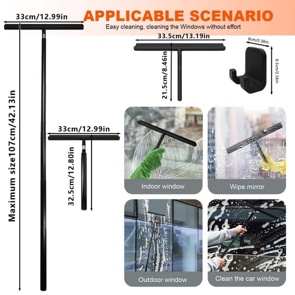 Extendable Shower Squeegee with Long Handle Window Cleaner for Bathroom Glass 30-110cm Black