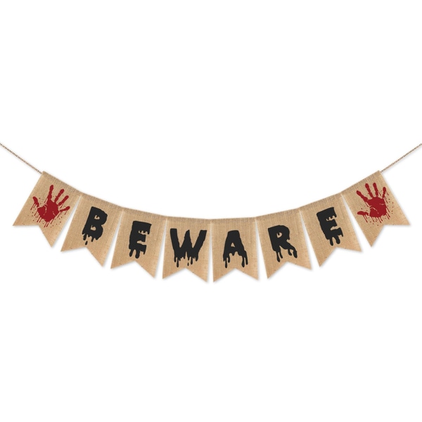 Halloween Varning Burlap Banner Semesterfest Dekorationer Dra Flagga Eldstad OrnamentB