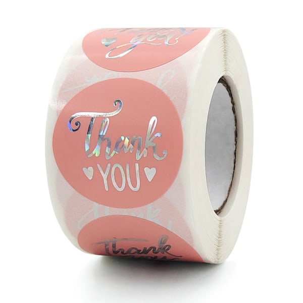 Pink Silver Tak Stickers i 1,5\" i 1 rulle til festivalkort, blomsterbuketter, gaveindpakning, tags, posttasker til fødselsdag