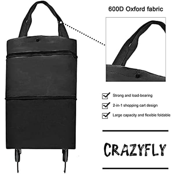 Foldable Trolley Bag, Adjustable Size, Portable, Blue