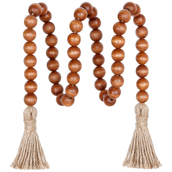 39in Träpärl Garland Bondgård med Tofs, Mångsidig Bönepärlor Boho Chic Vägg Hängande Heminredning (Brun)