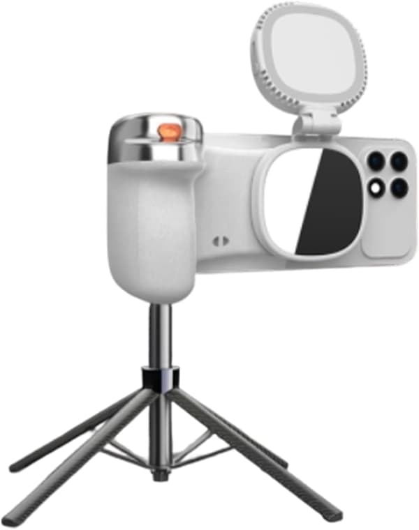 Magnetic Phone Camera, 360° Rotatable Selfie Mount, Practical Selfie Grip, Compact with Built-in Light, Easy to Carry, Versatile M[DB] White White