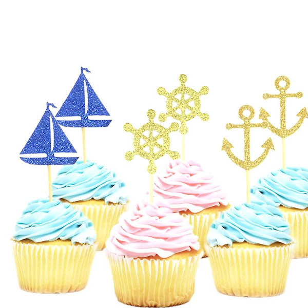 Sejlbåds Anker Kage Topper, Kage Picks Cupcake Dekoration, Festartikler Til Bryllup Fødselsdag Festival - 24stk